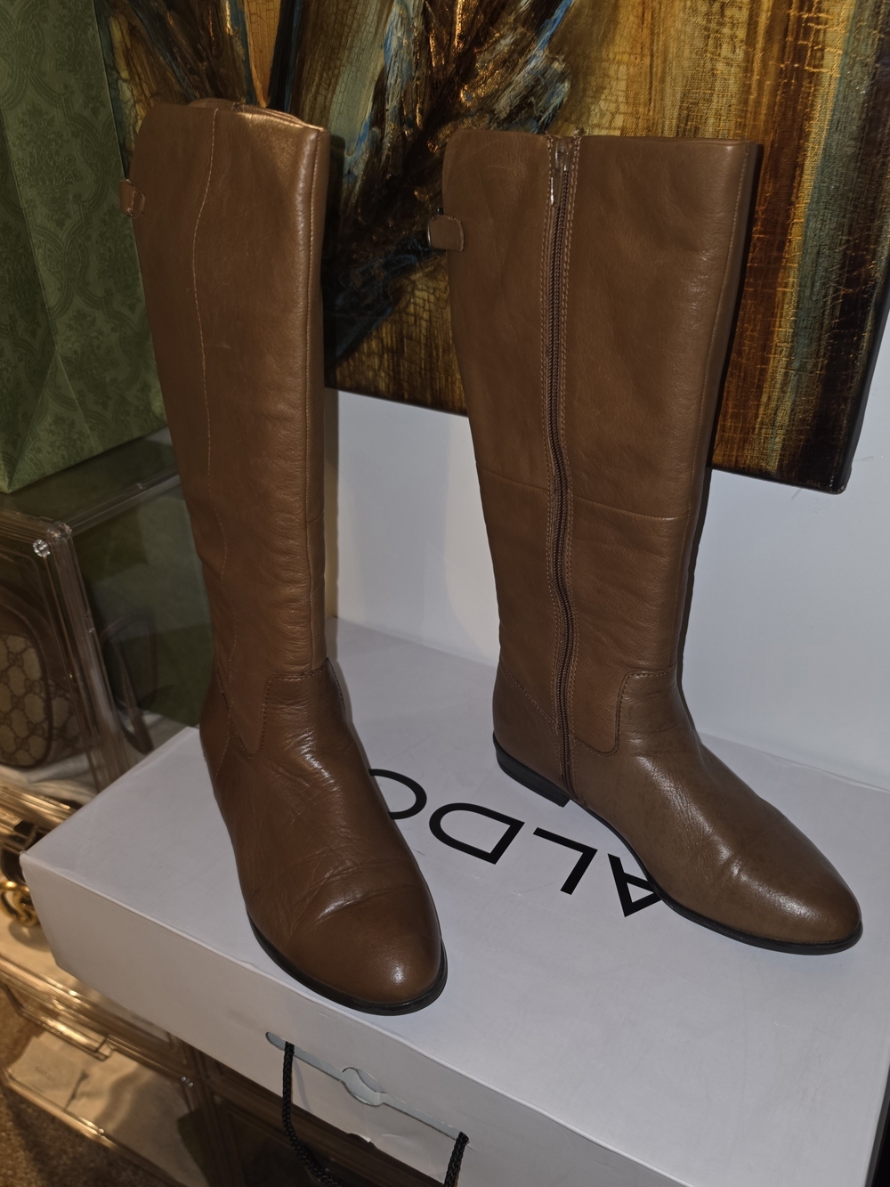 Aldo Tall Leather Riding Boots - Brown SZ 9